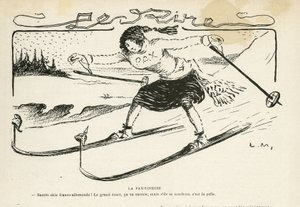 Illustration in Le Rire, 24/02/12 - La pax-tineuse - Deutschland Preußen, Sport, Frieden, Ski, Schnee, deutsch-französische Beziehungen, Erster Weltkrieg - Marianne - Sport, Allegorie (Gravur)
