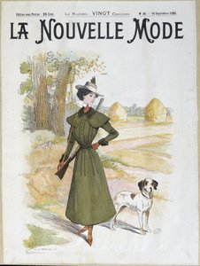 Frau in Jagdkleidung mit Gewehr - in "La Nouvelle Mode" vom Sept. 1898