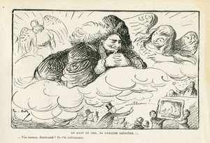 Illustration in Le Rire, 21/06/13 - Vom Himmel herab, seine letzte Ruhestätte (Gravur) von Lucien Metivet