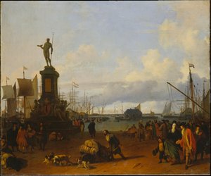 Blick auf den Amsterdamer Hafen am IJ-Fluss von Ludolf Backhuysen