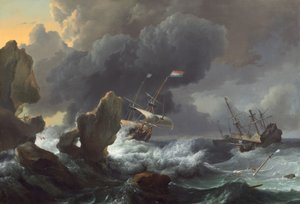 Schiffe in Not vor einer felsigen Küste, 1667 von Ludolf Backhuysen I