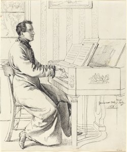 Der Schwager des Künstlers, Ludwig Hassenpflug, bereitet sich darauf vor, Klavier zu spielen, 1826 von Ludwig Emil Grimm