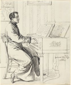 Der Schwager des Künstlers, Ludwig Hassenpflug, bereitet sich darauf vor, Klavier zu spielen von Ludwig Emil Grimm