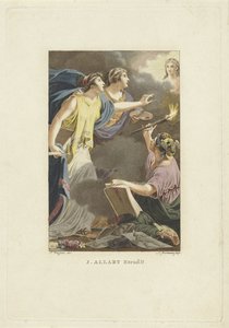 Allegorische Darstellung mit Zeichenkunst, Schreibkunst und Malerei