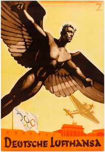 Deutsche Lufthansa, Plakat für die deutschen Fluglinien zur Förderung der Olympischen Spiele 1936 im nationalsozialistischen Deutschland