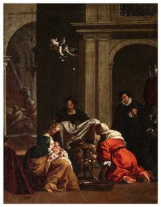 Nordtransept, Altar von San Rocco 1635, 45, Genovesino 1645, Geburt des Heiligen Rocco, Gemalt unten links