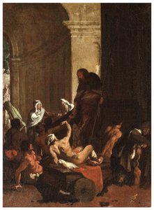 Nordquerhaus, Altar des San Rocco 1635, 45, Genovesino 1645, Verteilung von Gütern an die Armen, unten links gemalt