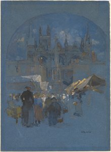 Ein Marktplatz vor einer Kathedrale