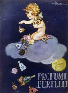 Werbung für Bertelli-Düfte. Illustration von Brisi (Busi) von Luigi Busi