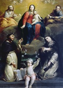 Die Madonna des Rosenkranzes mit den Heiligen Dominikus, Katharina, Maria Magdalena und Josef, 1732 von Luigi Crespi
