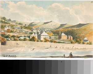 Blick über den Marassi-Hügel mit Glockenturm der Kirche Santa Margherita bei Genua von Luigi Garibbo