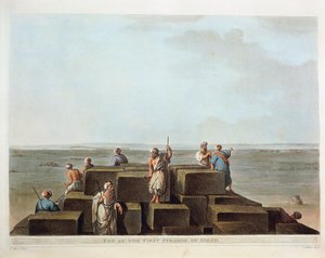 Ägypten, Spitze der ersten Pyramide von Gizeh, Gravur aus "Ansichten" von Luigi Mayer