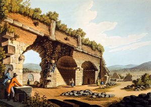 Türkei, Ephesus, Europäische Besucher am Tempel der Diana, von Luigi Mayer, Gravur von Luigi Mayer