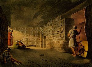 Unterirdische Kammer der Pyramide von Gizeh, Gravur, von Luigi Mayer, aus Ansichten von Ägypten, Palästina und anderen Teilen des Osmanischen Reiches von Luigi Mayer