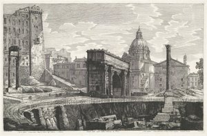 Die Säule des Phokas auf dem Forum Romanum (Veduta dello scavo della Colonna di Foca) von Luigi Rossini