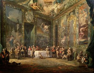 Karl III. de Borbon, beim Mittagessen vor seinem Hof, um 1770 von Luis Paret y Alcazar