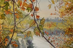 Herbstblätter über Wasser