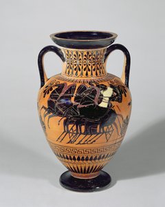 Attische schwarzfigurige Amphora, die einen Wagen zeigt, 520-500 v. Chr. (Ton)