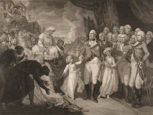 Der Marquis Cornwallis empfängt die Geiselprinzen, Söhne von Tippoo Sultan von M. (after) Brown