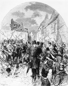 Unruhen in Irland - Ein katholischer Priester wird von der Polizei in Mullingar verhaftet und von den Menschen gerettet, aus Le Monde Illustré, 25. Juni 1881 von M. Ferdinandus