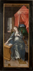 Anbetung der Heiligen Drei Könige, Triptychon, rechte Tafel Rückseite, Malerei auf Holz von Maarten de Vos