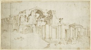 Südlicher Kreuzarm des Neubaus von St. Peter von Maarten van Heemskerck