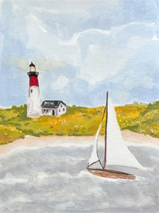 Küstenleuchtturm und Segelboot