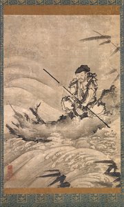 Der chinesische Entdecker Zhang Qian auf einem Floß, Mitte des 16. Jahrhunderts von Maejima Soyu