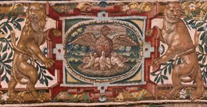 Flandrischer Wandteppich. Serie Geschichte von Gideon. Die Israeliten übergeben Gideon ihren Anteil an der Beute. Atelier François Geubels, Brüssel. Barock. 1534-1571.