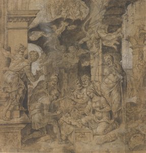 Die Anbetung der Hirten, verso: Skizzen, ca. 1532-37