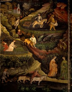 Arbeit auf den Feldern, Detail aus dem Monat Oktober, Zyklus der Monate von Maestro (attr. to) Venceslao