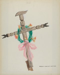 Geschnitztes Kreuz - Grab, ca. 1937 von Majel G. Claflin