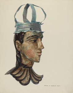 Kopf einer geschnitzten Figur mit Zinnkrone, 1935-1942