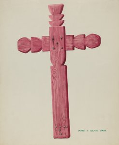 Rotes Holzkreuz als Grabstein verwendet, ca. 1937