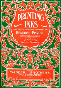 Druckfarben und andere Materialien zur Herstellung schöner Drucke - Werbung, 1916 von Mander Brothers