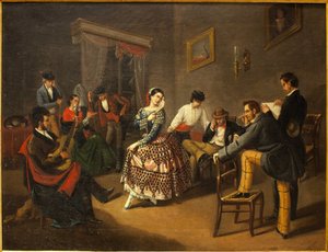 Tänzerin in einem Wohnzimmer. Gemälde von Manuel Cabral Bejarano (1827-1891)