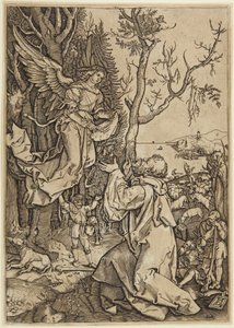 Engel erscheint Joachim, Platte 2 aus dem Leben der Jungfrau von Marcantonio Raimondi