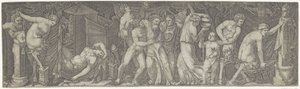 Bacchanal mit betrunkenem Bacchus und Satyrn und Mänaden