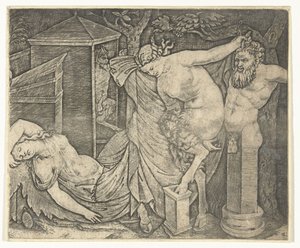 Fragment eines Bacchanals mit Satyrfrau und Herm und schlafender Bacchantin
