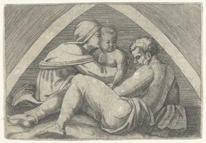 Heilige Familie unter einem Bogen von Marcantonio Raimondi