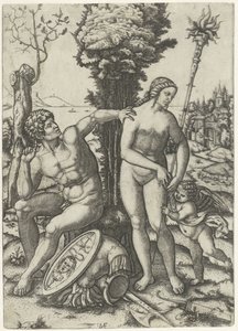 Mars und Venus als Liebespaar mit Amor