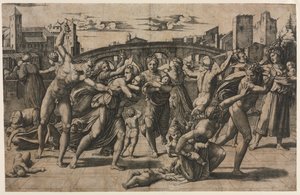 Massaker der Unschuldigen (Mit dem Tannenbaum) von Marcantonio Raimondi