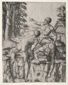 Die Kletterer (Drei Figuren aus Michelangelos Schlacht von Cascina) von Marcantonio Raimondi