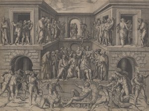 Das Martyrium des Heiligen Laurentius, nach Bandinelli von Marcantonio Raimondi