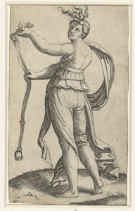 Frau mit Pferdezäumung als Personifikation der Mäßigung (Temperantia) von Marcantonio Raimondi