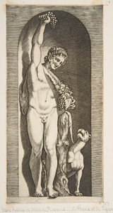 Ein Faun, der in einer Nische steht und eine Traube hochhält von Marco Dente