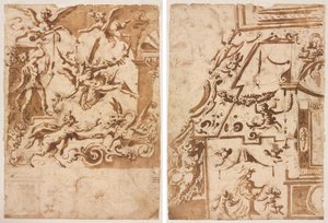 Groteske mit einem Satyr, der einen Drachen füttert (recto); Groteske mit einem springenden Zentaur (verso)