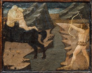 Cassone mit Schlachtszene und Szenen aus den Arbeiten des Herkules, Florenz, Italien, um 1460 von Marco del Buono Giamberti