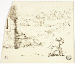 Landschaft mit Junge im Vordergrund
