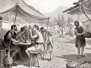 Eines der Gesetze von Lycurgus, dem spartanischen Reformer, war, dass niemand seine Mahlzeiten zu Hause oder privat einnehmen sollte, aus Hutchinsons Geschichte der Nationen, veröffentlicht 1915 von Margaret (after) Dovaston